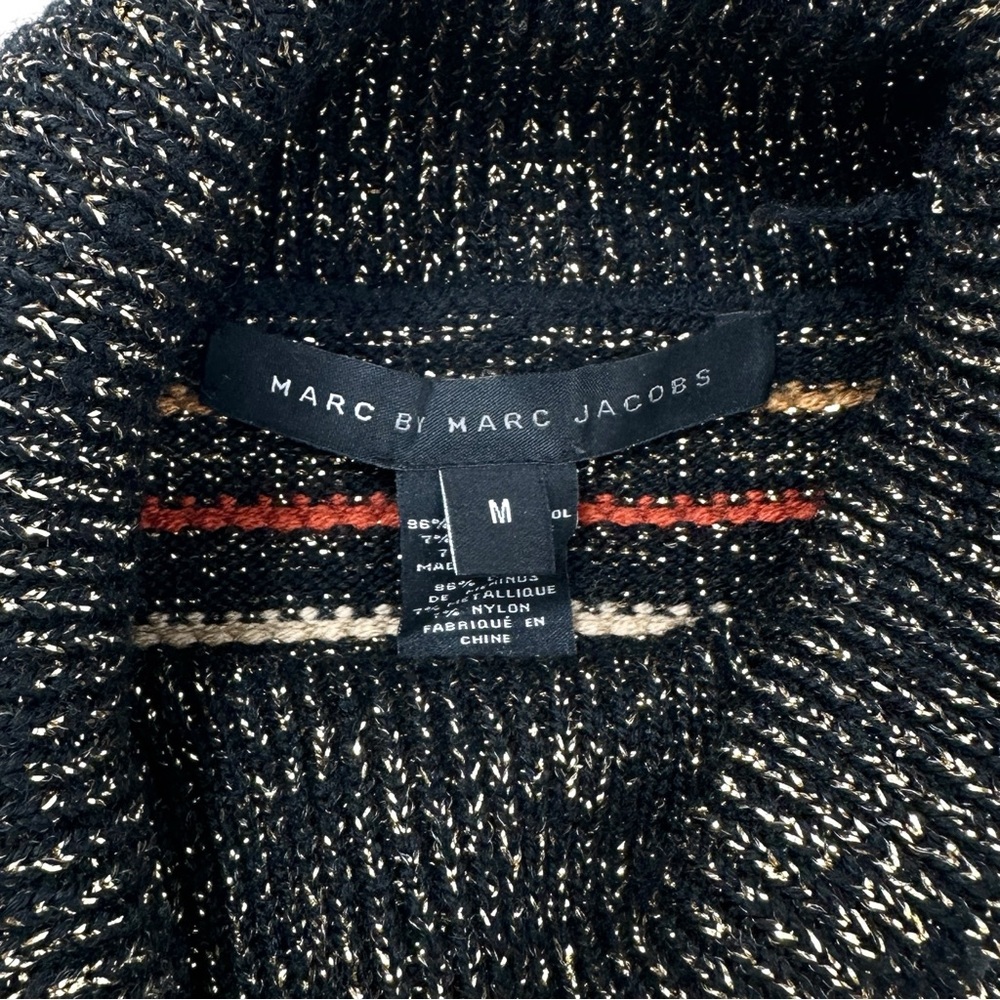Marc Jacobs Black Gold Brown Metallic Striped Oversized Turtleneck Wool Sweater - Picture 5 of 7